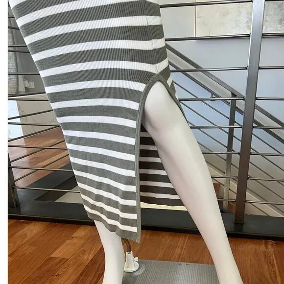Sage Striped Knitted Knot Front Maxi Dress