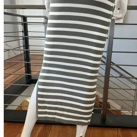 Sage Striped Knitted Knot Front Maxi Dress