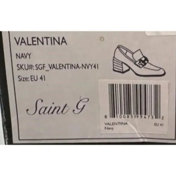 SAINT G Valentina Italian Leather Horsebit Heeled Loafers in Navy size 41