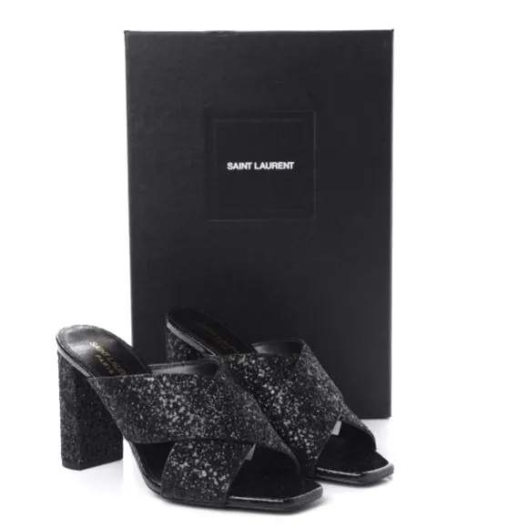 Saint Laurent Glitter LouLou 95 Sparkly Glitter Mule Sandal size 39