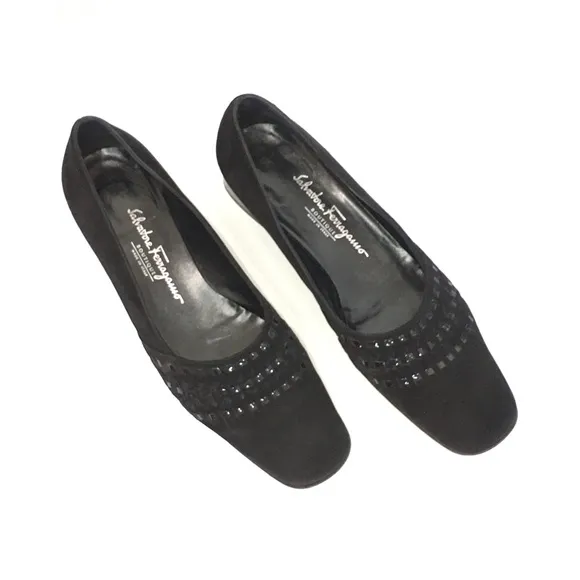 SALVATORE FERRAGAMO Black Suede Flat Shoe
