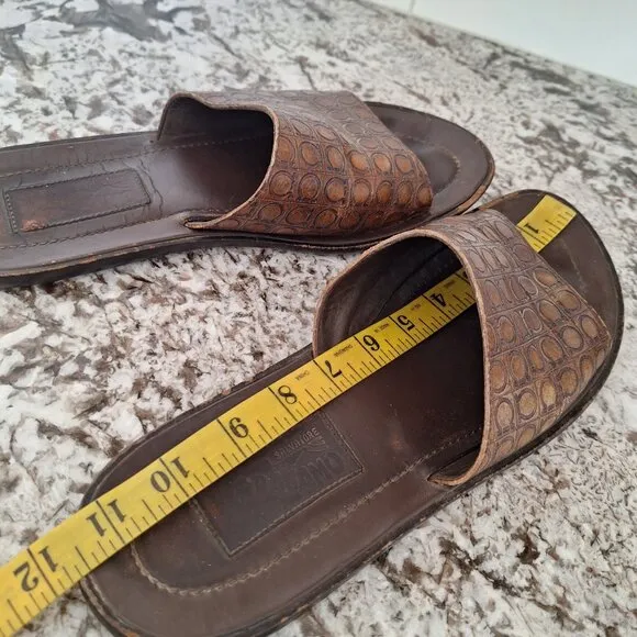 Salvatore Ferragamo logo Brown Leather slides sandals size 10.5 D