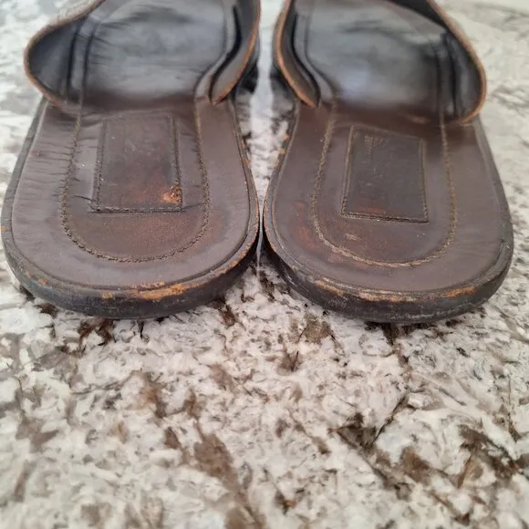 Salvatore Ferragamo logo Brown Leather slides sandals size 10.5 D