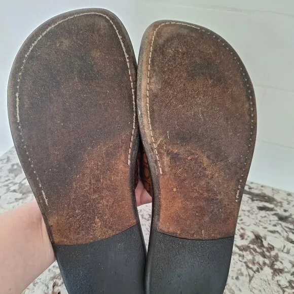 Salvatore Ferragamo logo Brown Leather slides sandals size 10.5 D