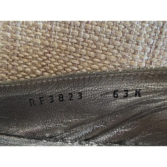 SALVATORE FERRAGAMO Metallic Silver Suede Bow Ballet Flats 8