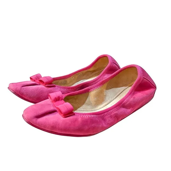 Salvatore Ferragamo My Joy Pink Suede Varina Bow Ballerina Flats