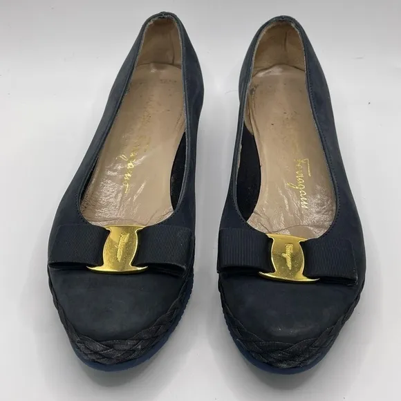 Salvatore Ferragamo | Navy Suede Flats | 5.5