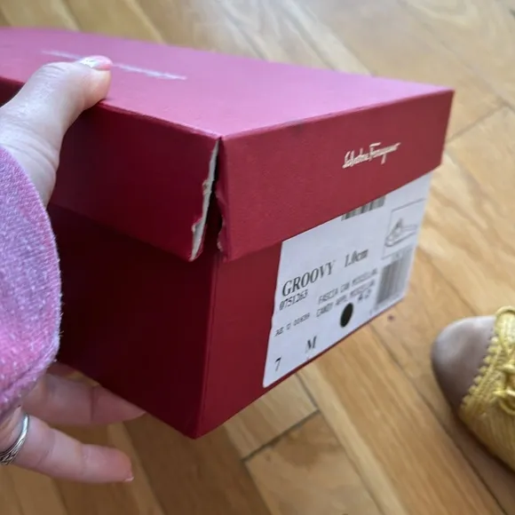 Salvatore Ferragamo Woven Raffia &amp; Suede Yellow Flats