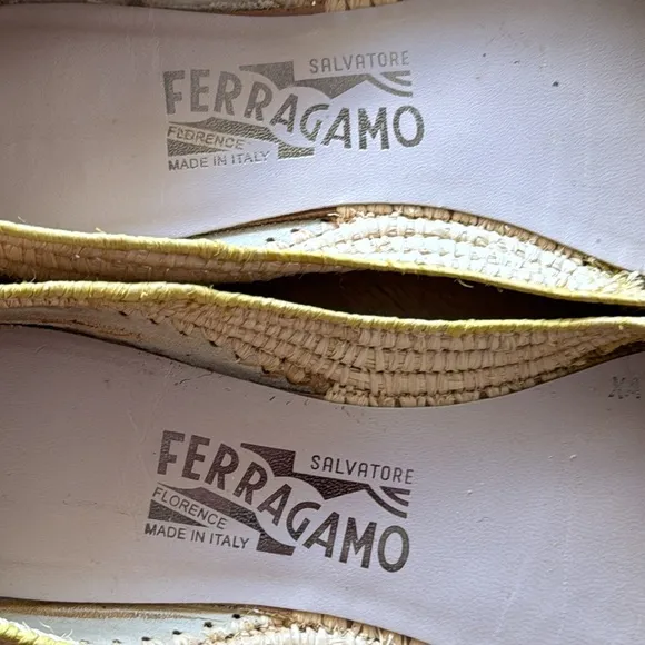 Salvatore Ferragamo Woven Raffia &amp; Suede Yellow Flats