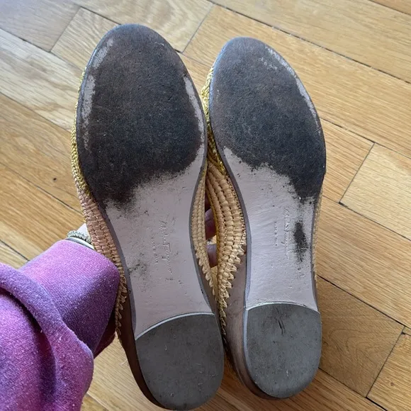 Salvatore Ferragamo Woven Raffia &amp; Suede Yellow Flats