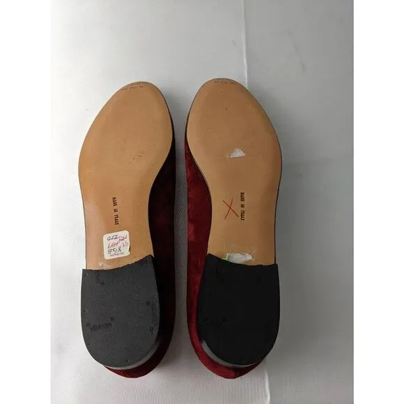 Salvatore Ferragamo Red Wine Suede Quilted Ballet Flats Sz 8.5 Made in Italy NWO