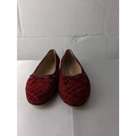 Salvatore Ferragamo Red Wine Suede Quilted Ballet Flats Sz 8.5 Made in Italy NWO