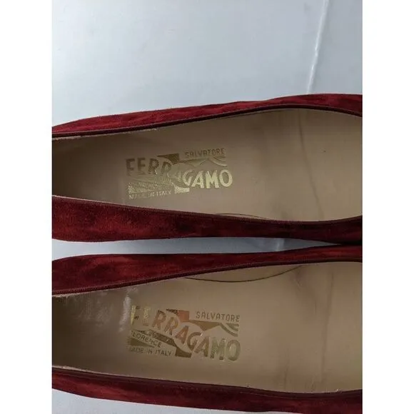 Salvatore Ferragamo Red Wine Suede Quilted Ballet Flats Sz 8.5 Made in Italy NWO