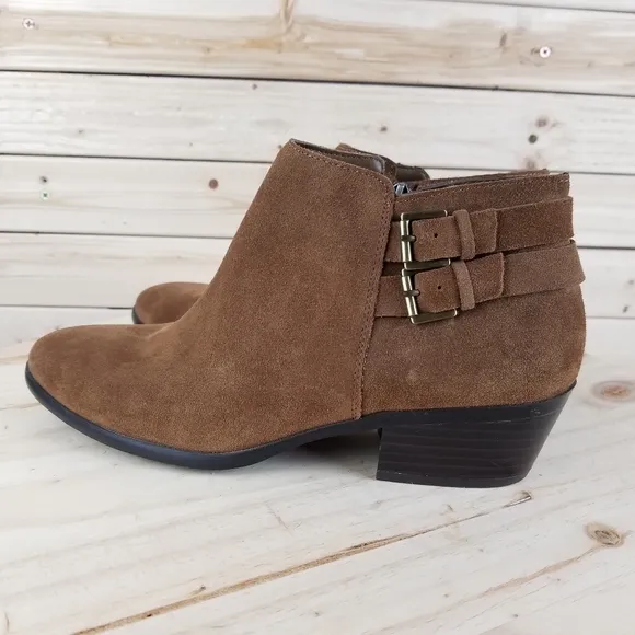 Sam Edelman 8.5 US Brown Suede / Leather Ankle Boots Booties Buckle Side Zip NEW