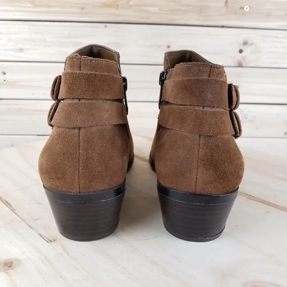 Sam Edelman 8.5 US Brown Suede / Leather Ankle Boots Booties Buckle Side Zip NEW