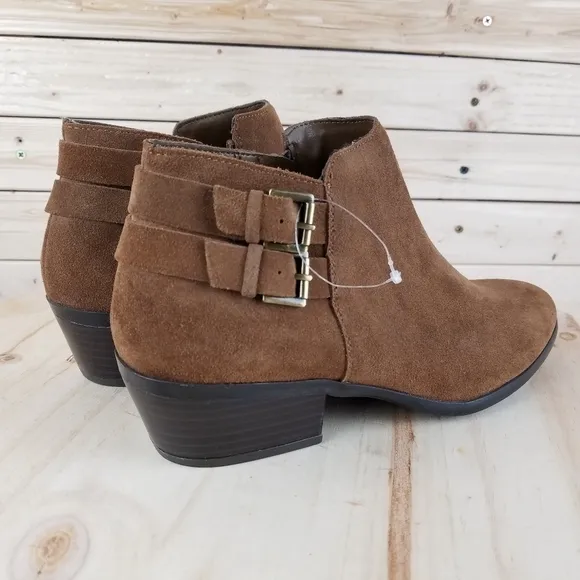 Sam Edelman 8.5 US Brown Suede / Leather Ankle Boots Booties Buckle Side Zip NEW