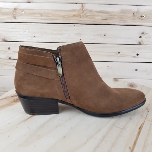 Sam Edelman 8.5 US Brown Suede / Leather Ankle Boots Booties Buckle Side Zip NEW