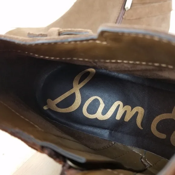 Sam Edelman 8.5 US Brown Suede / Leather Ankle Boots Booties Buckle Side Zip NEW
