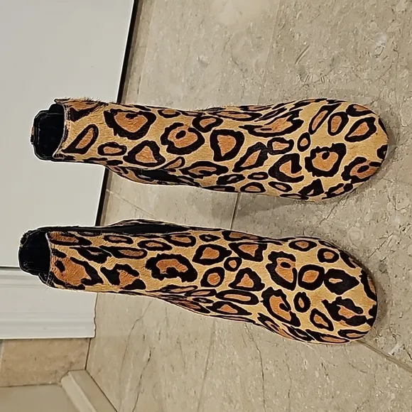 Sam Edelman Chelsea Leopard Cow Hair Platform Boots - Size 9.5