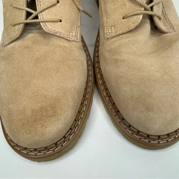 SAM EDELMAN Combat Boots Womens 7.5 Beige Tan Lex Sesame Suede Leather Side Zip