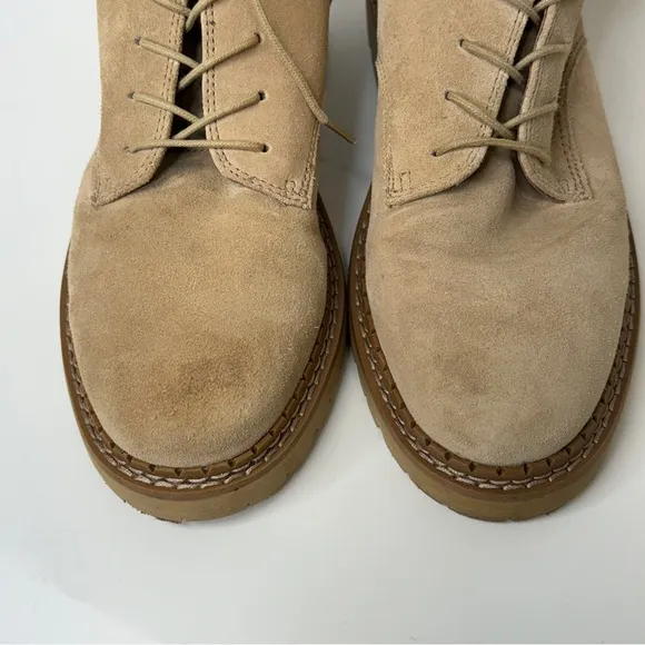 SAM EDELMAN Combat Boots Womens 7.5 Beige Tan Lex Sesame Suede Leather Side Zip