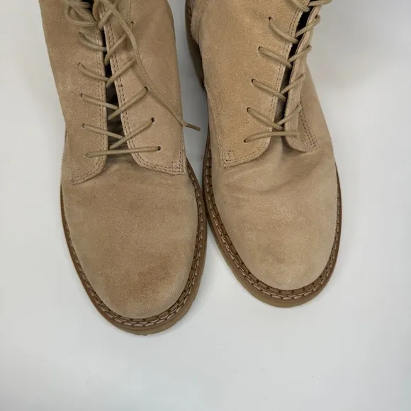 SAM EDELMAN Combat Boots Womens 7.5 Beige Tan Lex Sesame Suede Leather Side Zip