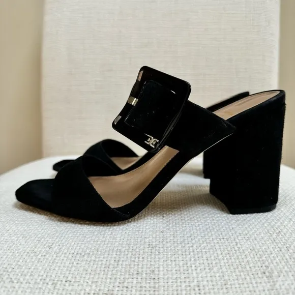 Sam Edelman DALTON HEEL MULE Suede Chunky Black Sandals Size 7
