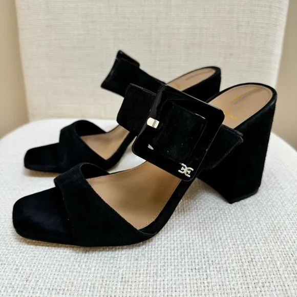 Sam Edelman DALTON HEEL MULE Suede Chunky Black Sandals Size 7