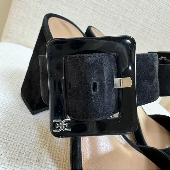 Sam Edelman DALTON HEEL MULE Suede Chunky Black Sandals Size 7