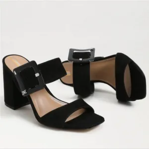 Sam Edelman DALTON HEEL MULE Suede Chunky Black Sandals Size 7
