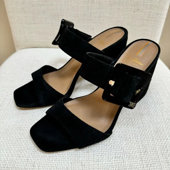 Sam Edelman DALTON HEEL MULE Suede Chunky Black Sandals Size 7