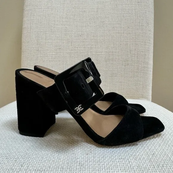 Sam Edelman DALTON HEEL MULE Suede Chunky Black Sandals Size 7