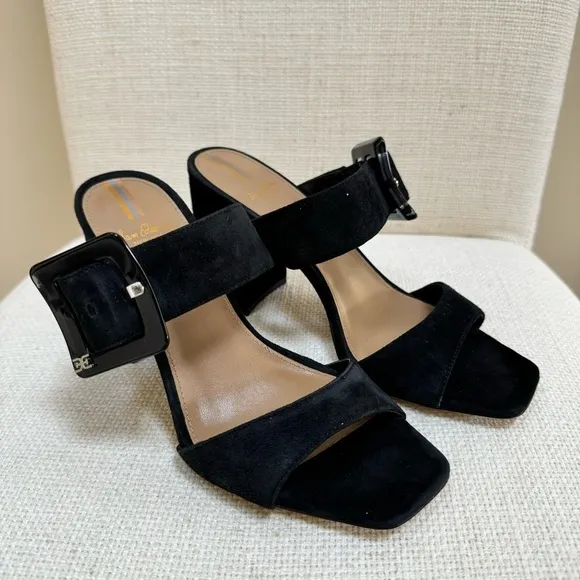 Sam Edelman DALTON HEEL MULE Suede Chunky Black Sandals Size 7