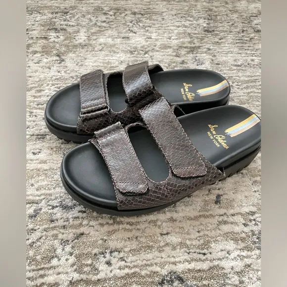 Sam Edelman Eliana Slide Sandals Brown Snake Skin Lug Sole Womens Size 7 Chunky