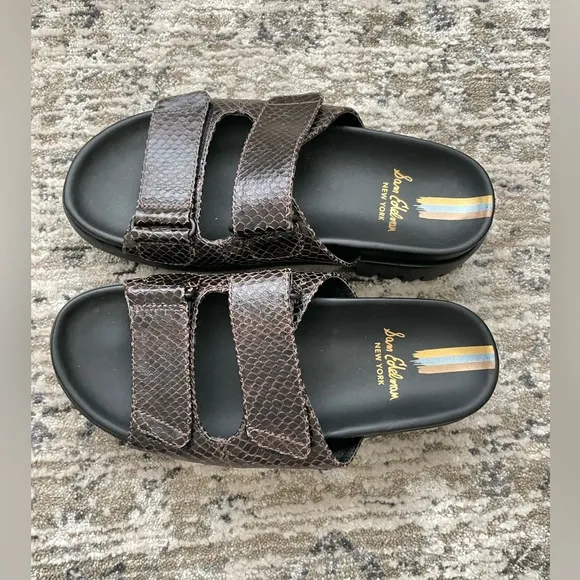 Sam Edelman Eliana Slide Sandals Brown Snake Skin Lug Sole Womens Size 7 Chunky