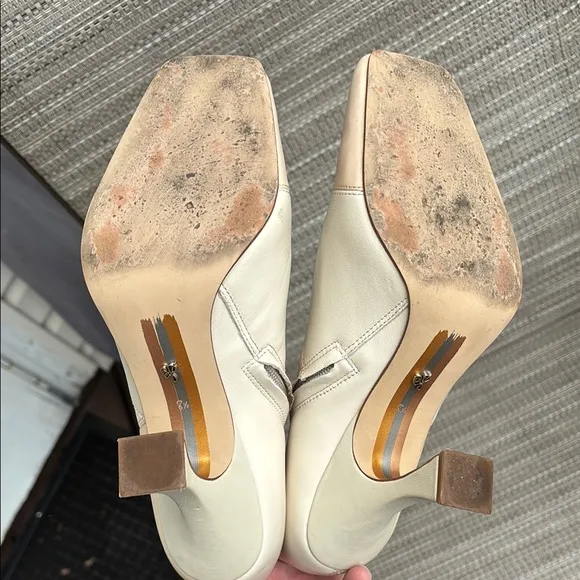 SAM EDELMAN IVORY CREAM HEEL SIDE ZIP ANKLE BOOTS-8.5