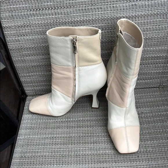 SAM EDELMAN IVORY CREAM HEEL SIDE ZIP ANKLE BOOTS-8.5