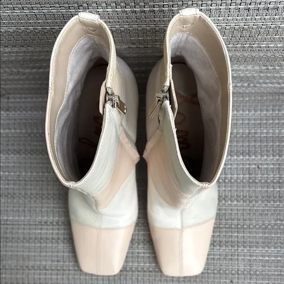 SAM EDELMAN IVORY CREAM HEEL SIDE ZIP ANKLE BOOTS-8.5