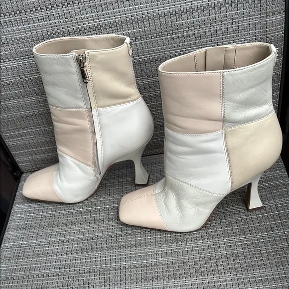 SAM EDELMAN IVORY CREAM HEEL SIDE ZIP ANKLE BOOTS-8.5