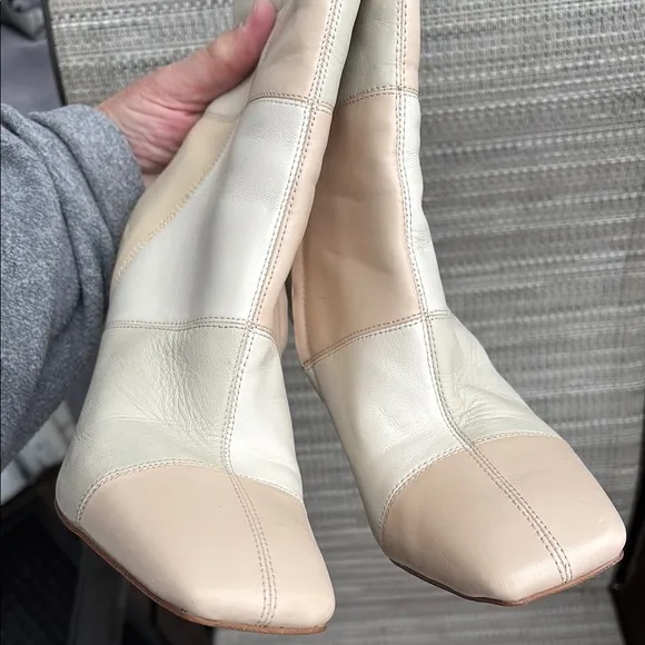 SAM EDELMAN IVORY CREAM HEEL SIDE ZIP ANKLE BOOTS-8.5