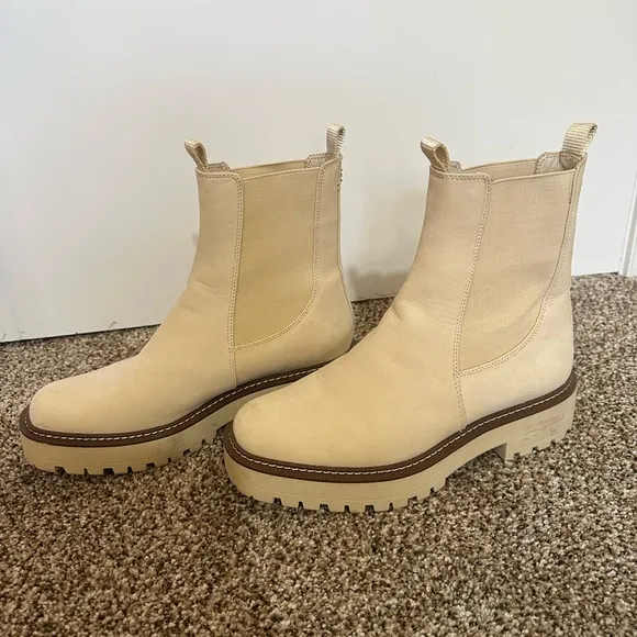 Sam Edelman Laguna Banana Cream Leather Chelsea Moto Rounded Toe Pull On Boots