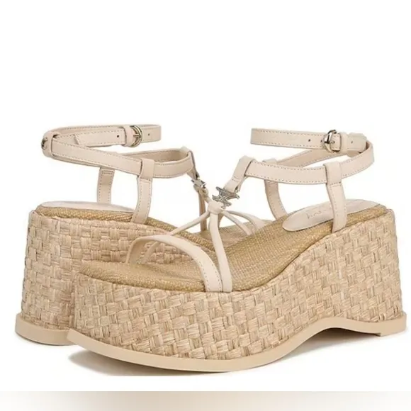 SAM EDELMAN Odette Leather Basket Weave Wedge Platform Sandals SIZE 10 NWT
