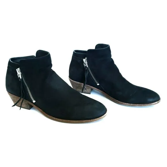 SAM EDELMAN Packer leather ankle boots zip side chunky heel booties black Sz 6.5