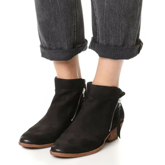 SAM EDELMAN Packer leather ankle boots zip side chunky heel booties black Sz 6.5