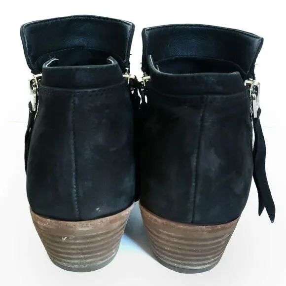 SAM EDELMAN Packer leather ankle boots zip side chunky heel booties black Sz 6.5