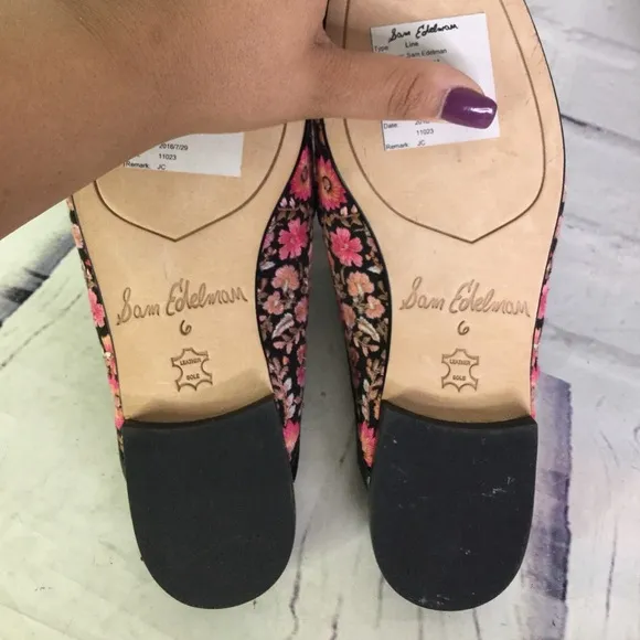 Sam Edelman Perri 6M Floral Leather Slides Mules