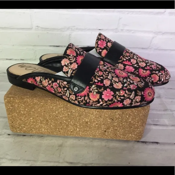 Sam Edelman Perri 6M Floral Leather Slides Mules