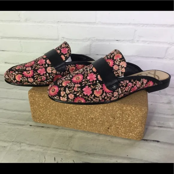 Sam Edelman Perri 6M Floral Leather Slides Mules