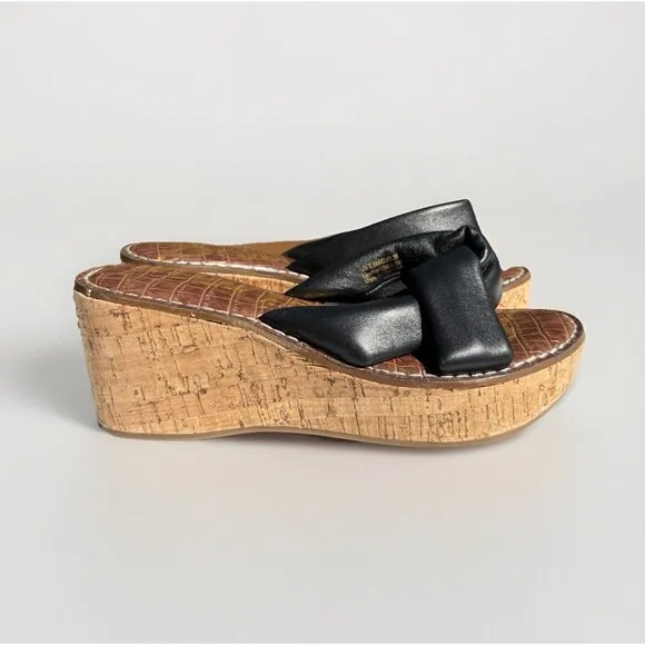 Sam Edelman Ramsey Black Sandals Womens Size 7.5 M Leather Upper Wedge Cork Heel