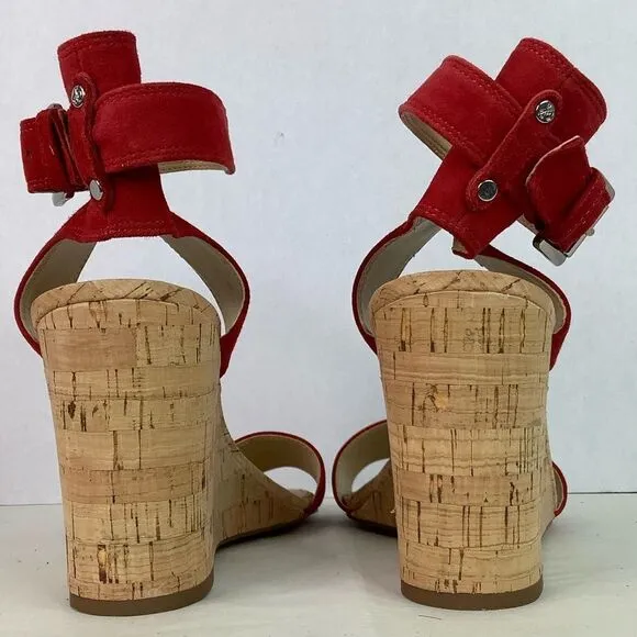 Sam Edelman Red Suede Leather WILLOW Wedge Open Toe Strap Sandals Shoes Sz M11